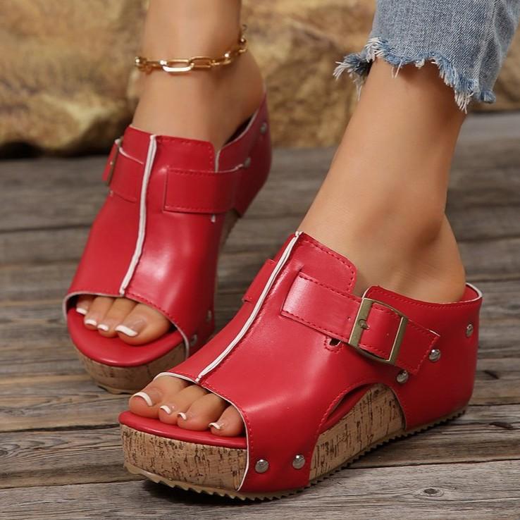 Damen Sandalen mit breiter Weite und Plateau, Peep-Toe Keilabsatz Pantoletten, Bequeme Sommer Hausschuhe für Damen