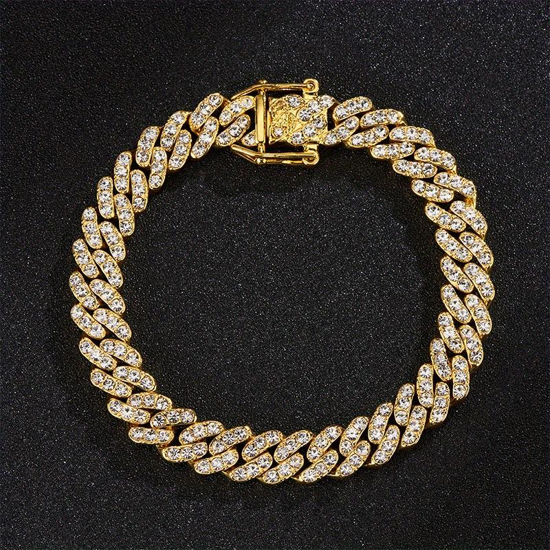 Miami Cuban Link Chain 9MM Iced Out Necklace Gift For Men And Women 8inch(bracelet） золотистый