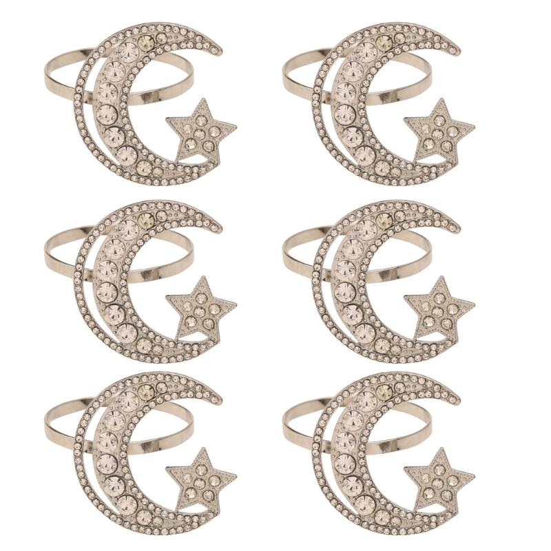 6 Pack Moon and Star Napkin Rings Festival Serviette Holder Napkin Buckles Serviette Rings Alloy Material for Napkin