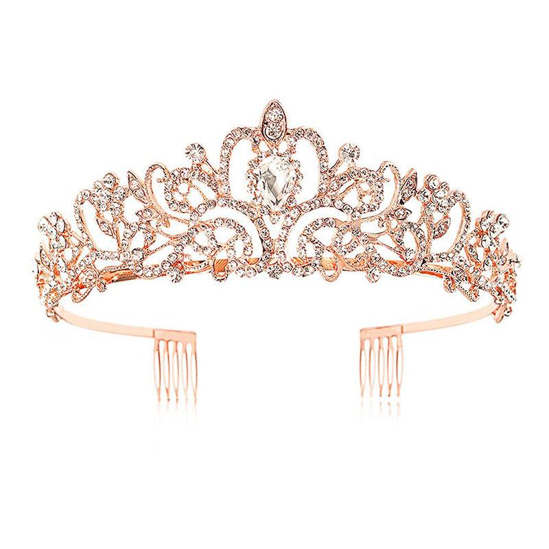 Baroque Champagne Crystal Wedding Crown Princess Bridal Tiaras Comb Headband Birthday Dance Headdress Girls Diadem Hair Jewelry