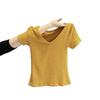 Pure Desire Sexy V-neck Front Shoulder Short-sleeved T-shirt Women's Summer 2026 New Slim-fit Korean Version of Texture Short Top and Clothing