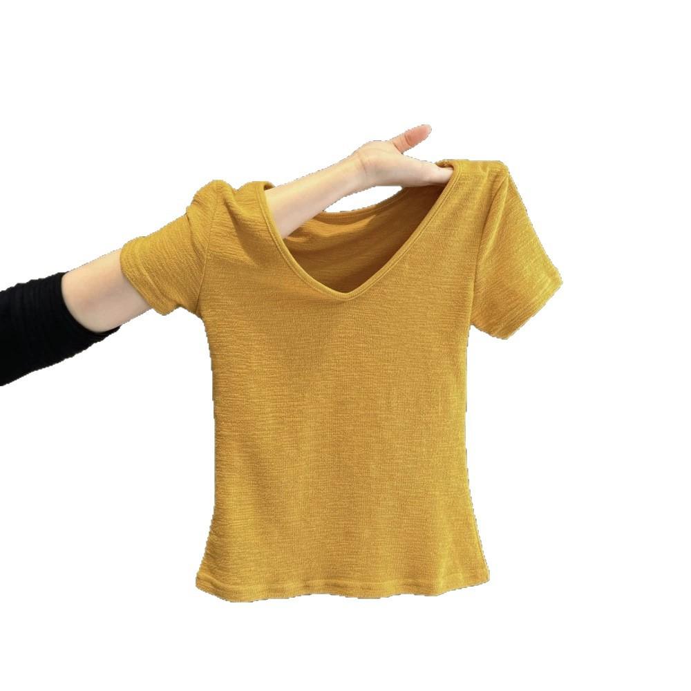 Pure Desire Sexy V-neck Front Shoulder Short-sleeved T-shirt Women's Summer 2026 New Slim-fit Korean Version of Texture Short Top and Clothing