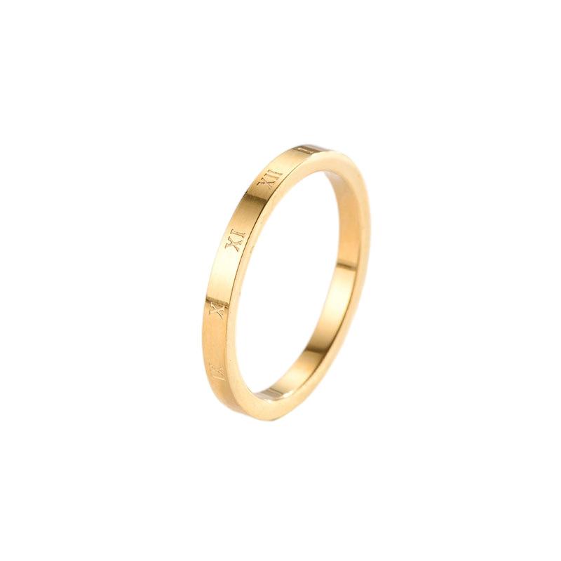 Japanese and Korean Roman Hoop Titanium Steel Ring Women's Korean Version of the Same Round Ring Trendy Jewelry