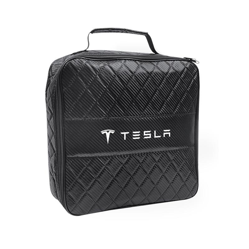 

Car Storage Box Charging Gun Leather Bag Auto Accessories For Tesla Model-Y Model-3 Model-X Model-S Cybertruck Roadster