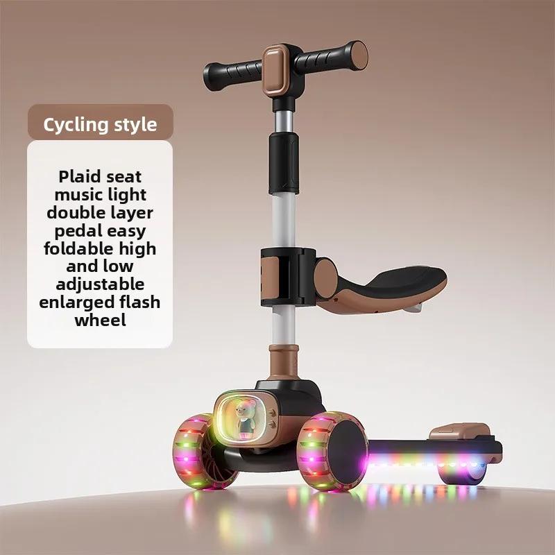 Outdoor New Riding Scooter Big Model Teenage Mobility Scooter Flash Toy Car Folding 2-In-1 Multi-Function Pedal Scooter Folding