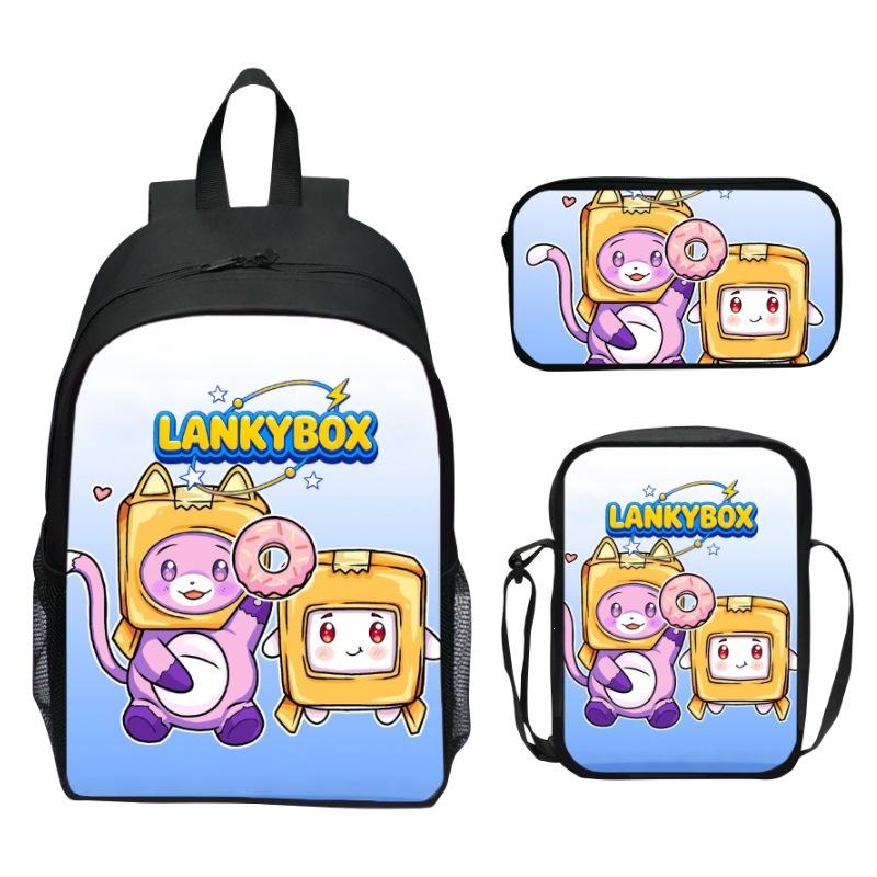Lankybox Blocky Plüsch 3-teiliges Set Rucksack Cartoon Anime Schultasche für Kinder