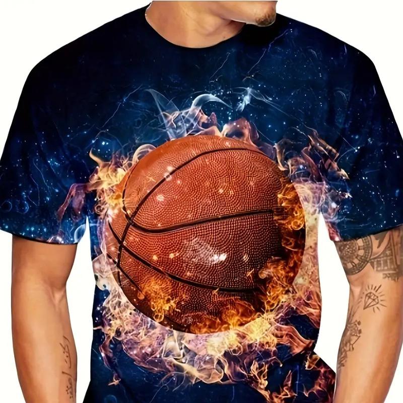 Plus Size Men's Basketball Pattern 3D Printed Round Neck Short Sleeved T-shirt Summer Fashion Casual Comfortable Versatile Top