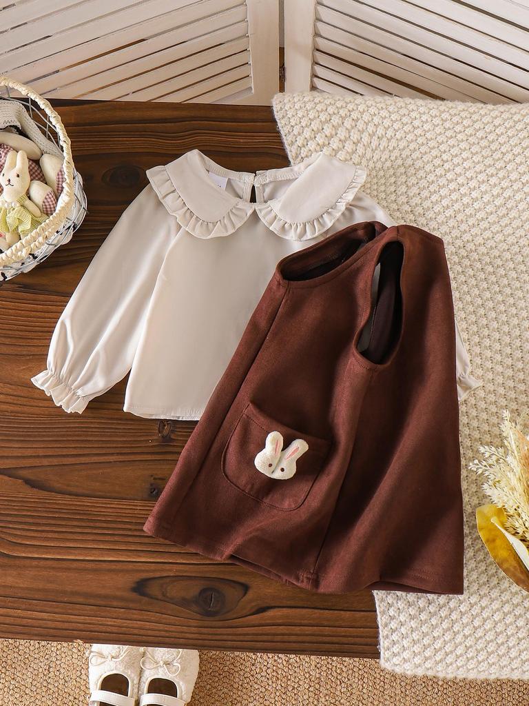 Neues europäisches & amerikanisches Mädchen-Outfit: Weißes Langarm-Oberteil + Kleid