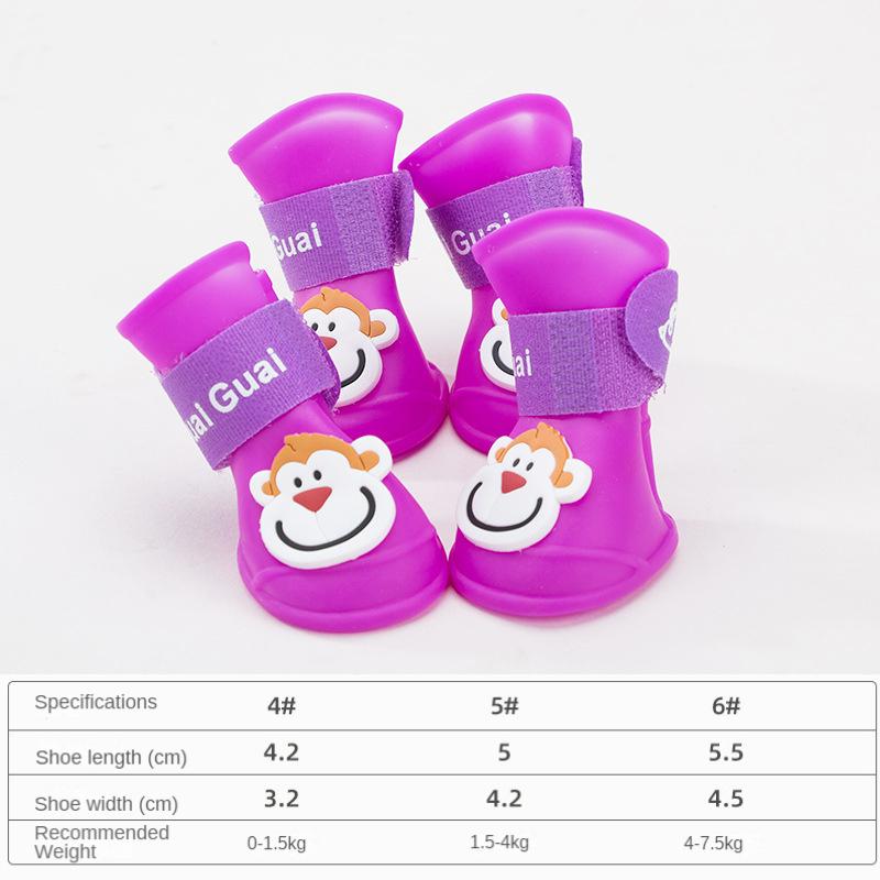 

4 шт. новые непромокаемые ботинки для домашних животных с героями мультфильмов, непромокаемые непромокаемые сапоги для щенков и собак, Нескользящая носимая обувь для собак, плюшевые лапки S