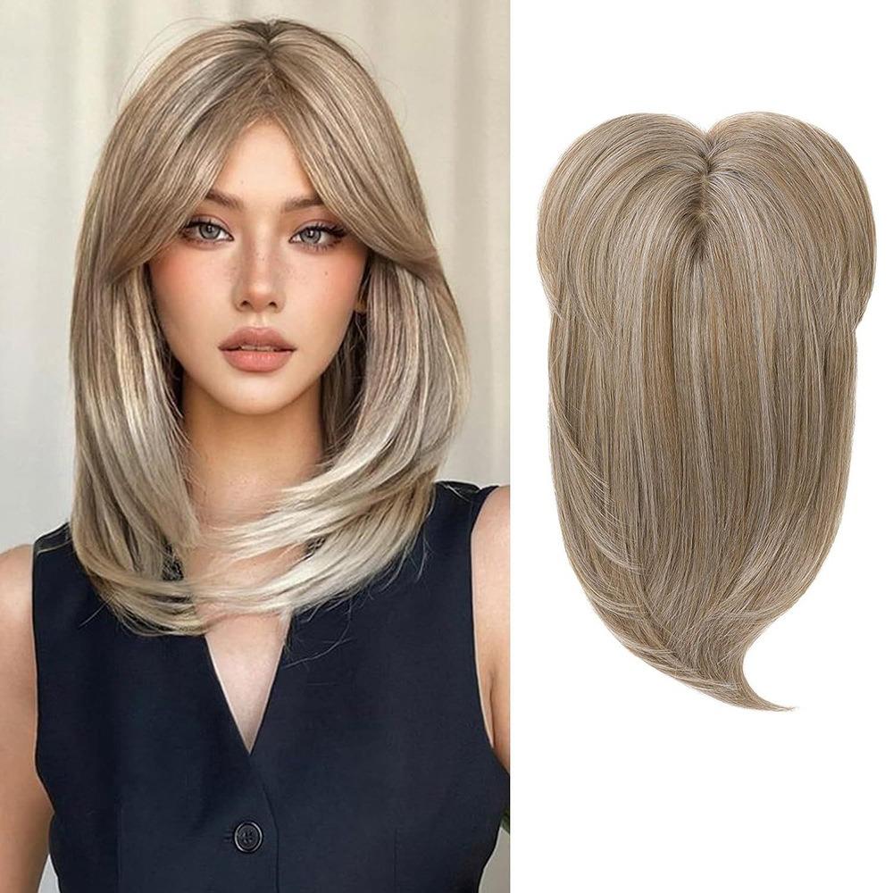Straight Layered Hair Topper with Bangs Ombre Natural Topper Hairpieces for Women