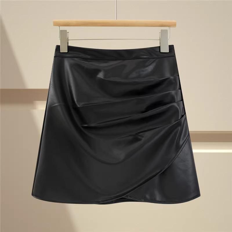 Women's Brown PU Leather Midi A-Line Skirt - Autumn/Winter Style, Plus Size, Hip-Hugging, Pairs Perfectly with Boots