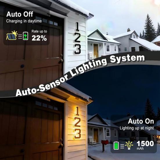 Solar House Number Sign 9-Inch LED Backlight Address Sign Auto On/Off Waterproof Solar LED Number Pendant No-Drill Installation Modern Address Plaque