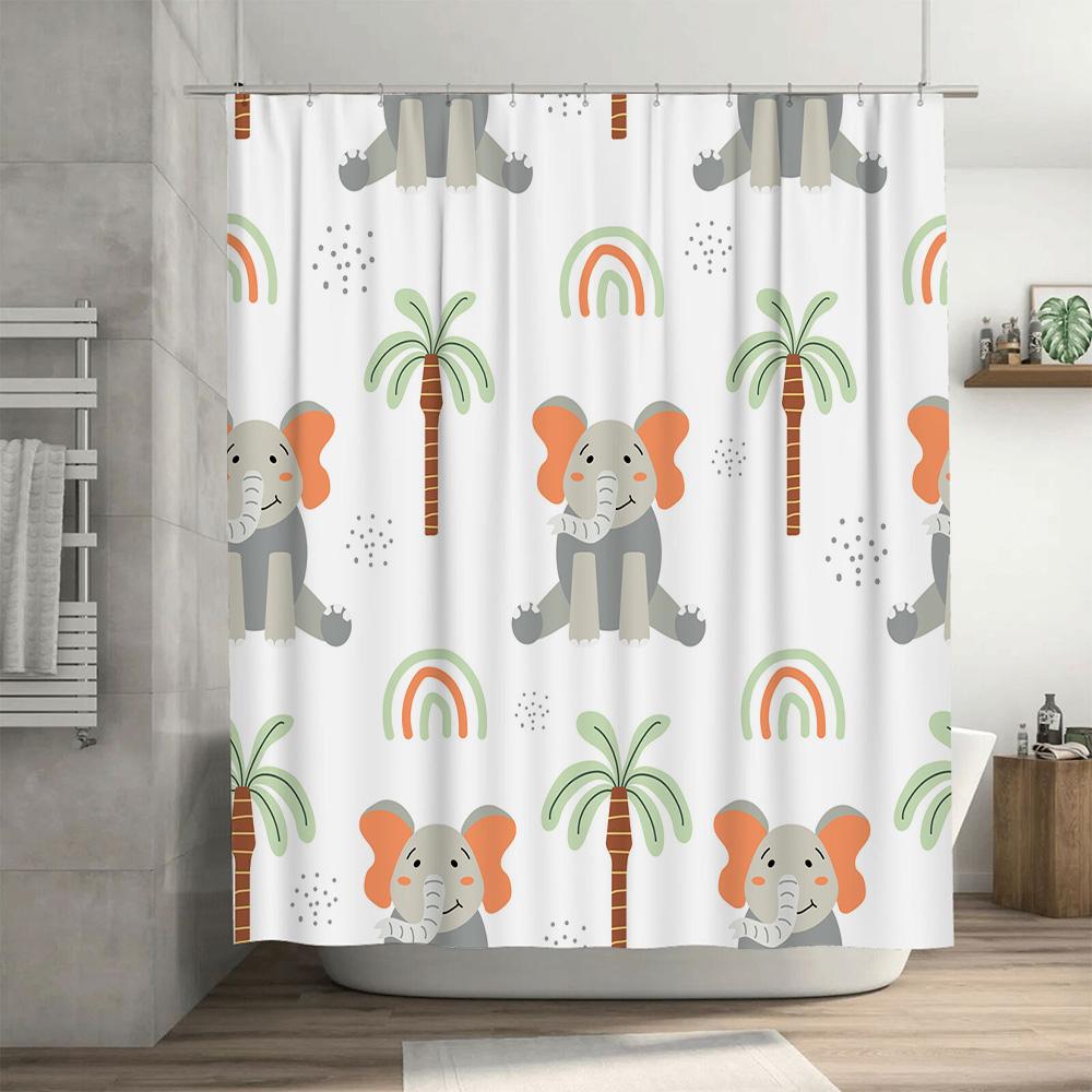 Rainbow Elephant Palm Tree Shower Curtain Home Decor Bathroom Accessory Waterproof Fabric Kids Bathtub Rug