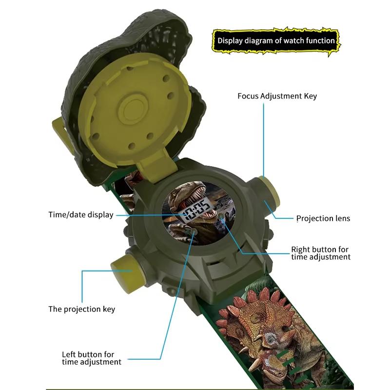 Kids Boys Dinosaur Projection Watch Toys For Children Fun Luminous Toy Watches Digital Screen 3D Cartoon Patterns Birthday Gift