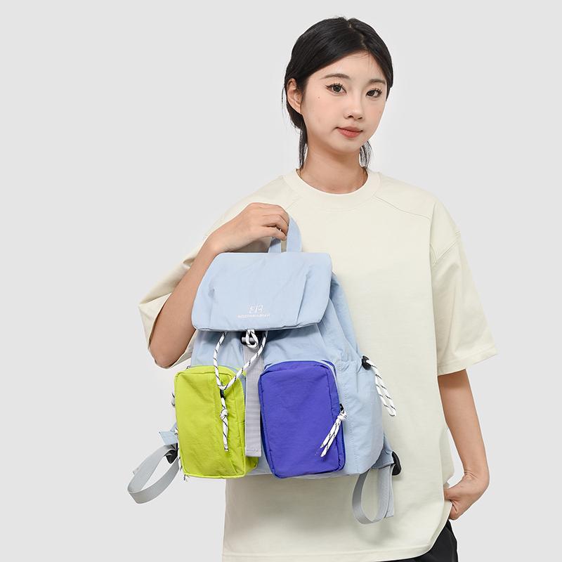 Fashion Woman Backpack 2025 Summer Waterproof Nylon Soft Handle Solid Multi-Pocket Travel Zipper Feminina Splicing Color School Bags Laptop Backpack