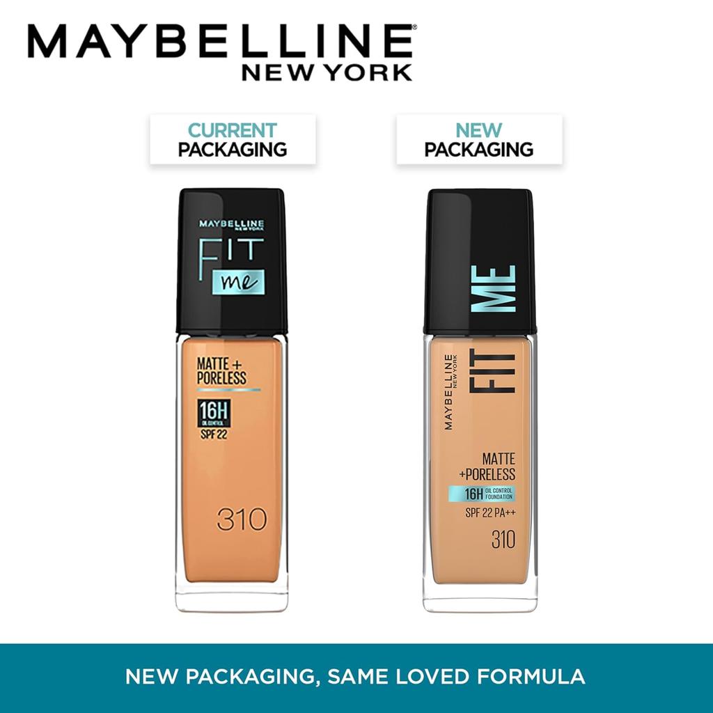 Maybelline New York Fit Me Matte Poreless Liquid Foundation 310, 30 Ml SPF 22 Natural Matte Finish for Oily Skin