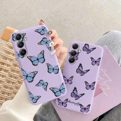 Butterfly Purple Soft Silicon Case For Xiaomi Redmi Note 13 Pro 13C 14 Samsung A35 A55 M35 Huawei Honor 200 iPhone Camera Protective Shockproof Cover