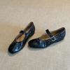 Cowhide version~ genuine leather new flat-bottomed rivets, shallow mouth one-word buckle single shoes, women's retro Mary Jane small leather shoes