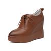 Wedge heel thick-soled leather single shoes women's 2025 new 12cm inner height increase pointed waterproof front strap-on deep mouth single shoes