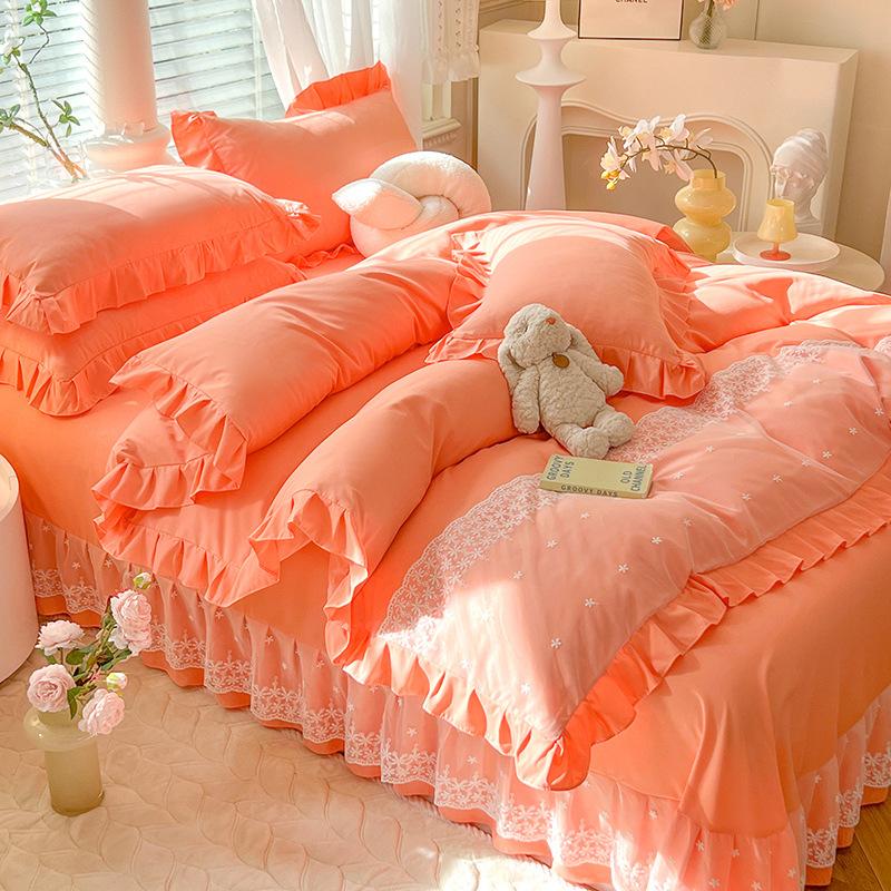 Romantic Lace Decorative Bed Sheet Set 4 Piece With Duvet Cover And PillowCases For Twin And Full Size Bedding