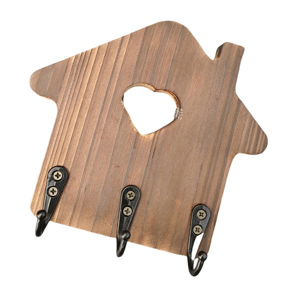 Decorative Wooden Key Hanger Wall-Mounted Key Storage Rack with Hooks House Shaped Entryway Decoration Coat Organizer