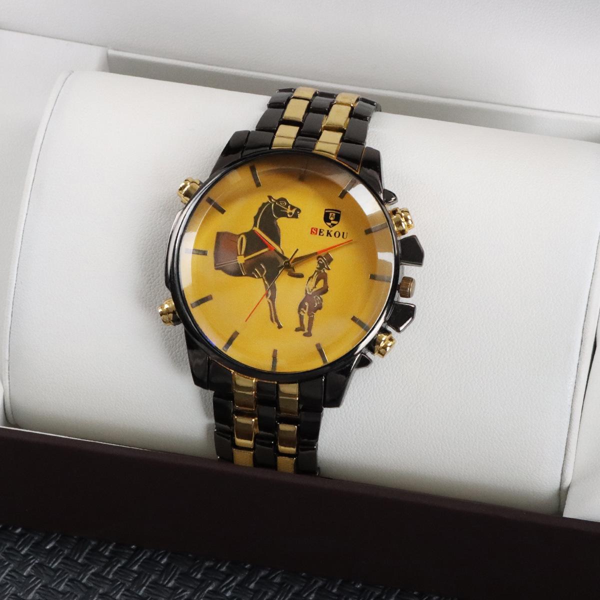 

Мужские модные кварцевые часы с двухцветным браслетом, дизайном с лошадиной головой и корпусом из сплава - Модель 2227