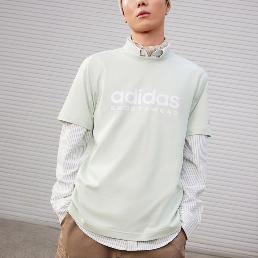 Adidas SS24 Casual Sports Minimalist Comfortable Letter Logo Printed Round Neck Short Sleeve T-Shirt Unisex T-Shirt Linen-Green JI9072