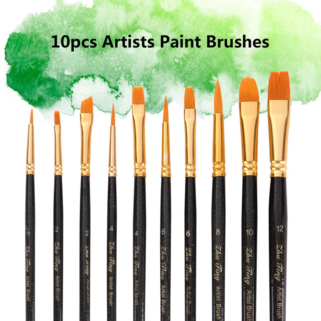 10pcs Artists Paint Brushes Nylon Hair Wooden Handle Professional Paintbrush Gift for Children