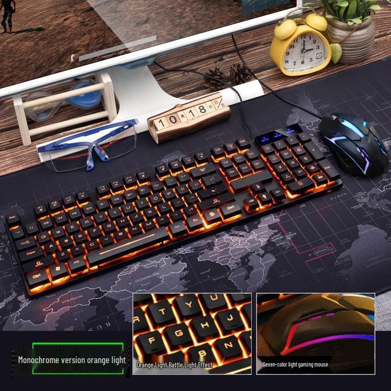 Backlit Wired Gaming Keyboard & Mouse Set with True Mechanical Feel and Suspended Keycaps