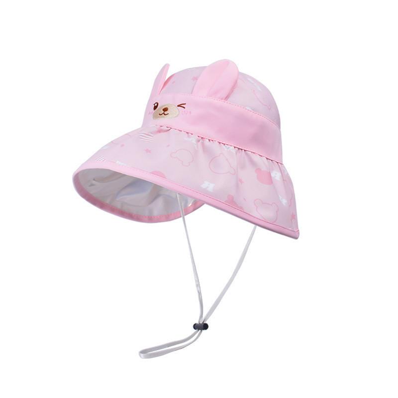 Lovely Cartoon Bear Kids Sun Cap With Wide Brim For Girls Summer Beach Hat