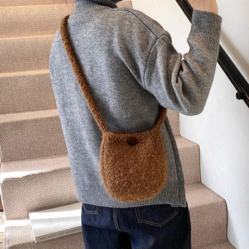 2025 New Fashion Macaron Plush Oval Cute Small Crossbody Shoulder Backpack Women Ins New