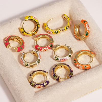 Boucles d'Oreilles Émail Fleurs Traditionnelles Bijoux d'Oreilles Glaçure Chinoise Boucles d'Oreilles Style Chinois Inde Bijoux
