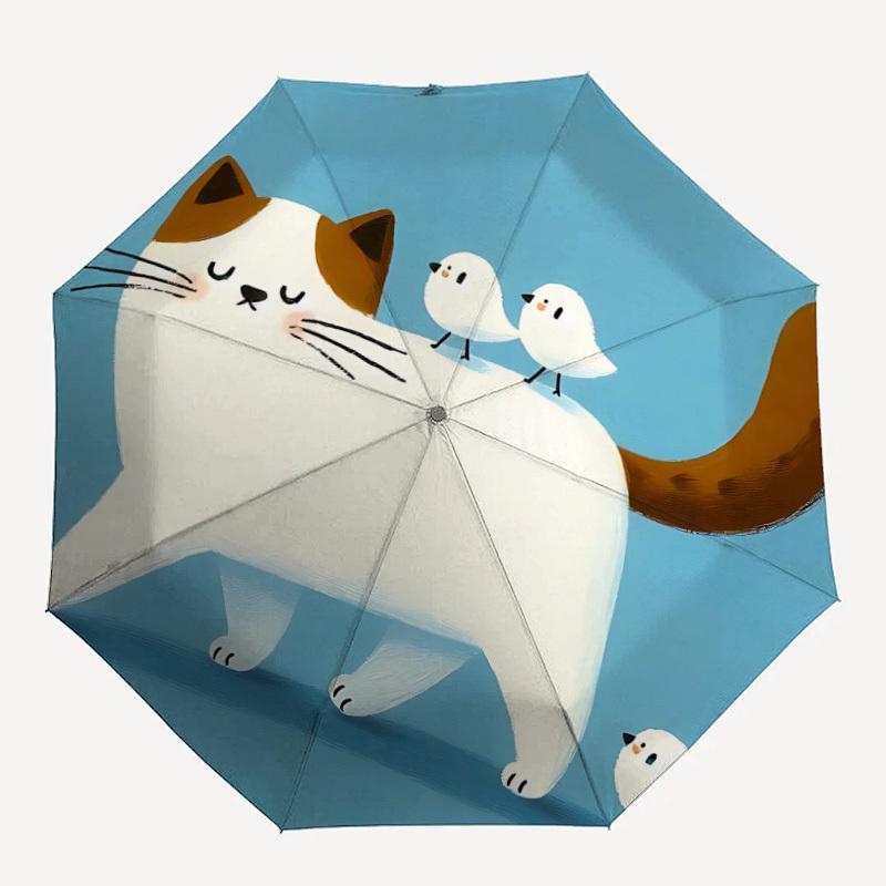 

1pc Cat and Birds Feline Friendship Automatic Open/Close Umbrella, Portable Folding Umbrella for Travel, Themed Events052