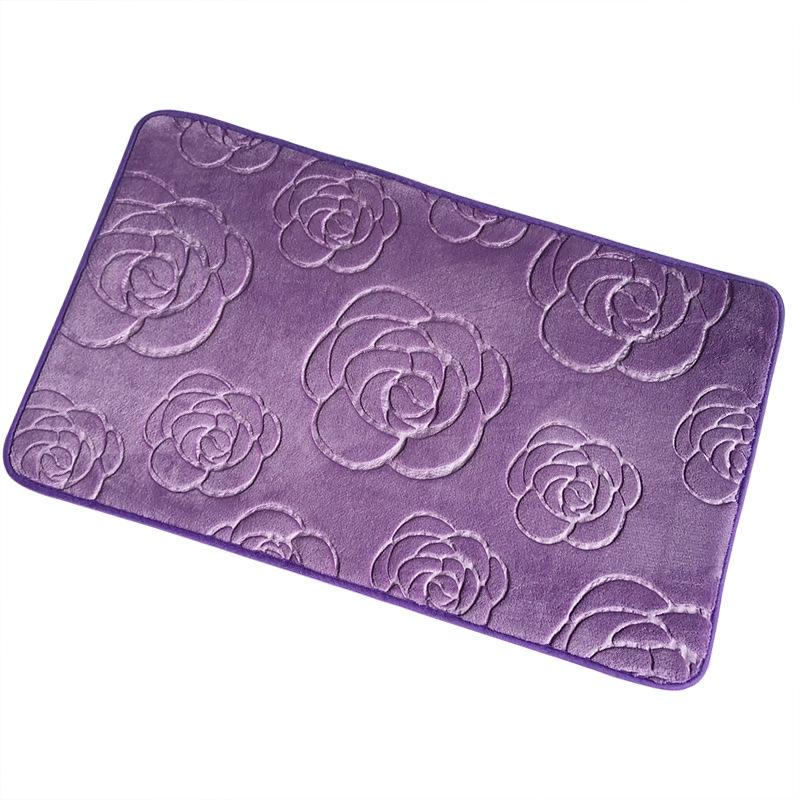 3D Embossed Absorbent Coral Fleece Non-Slip Bathroom Mat - Rose Foot Pad for Bedroom Entrance