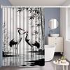 1Pc Crane And Bamboo Patterned Shower Curtain, Polyester Fabric, With Hooks, Machine Washable, Suitable For Bathroom Decoration.