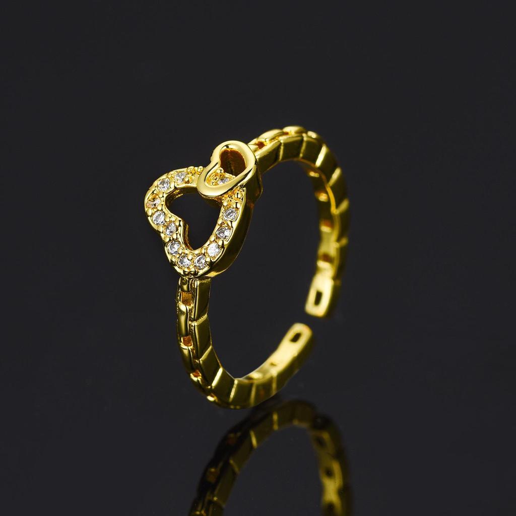 Women's High-End Double Heart Rhinestone Open Ring - Light Luxury Versatile Stacking Jewelry