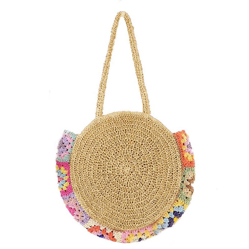 Yogodlns Sommer handgemachte gewebte Strand Unterarmtaschen Damen große Kapazität Einkaufstasche Ethno-Stil runde Strohweberei Mode Umhängetaschen