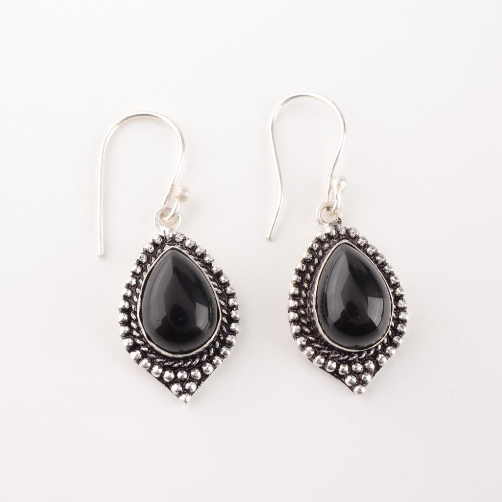 Black Tourmaline Gemstone 925 Sterling Silver Handmade Jewelry Boho Earrings1.6" EE-164-28