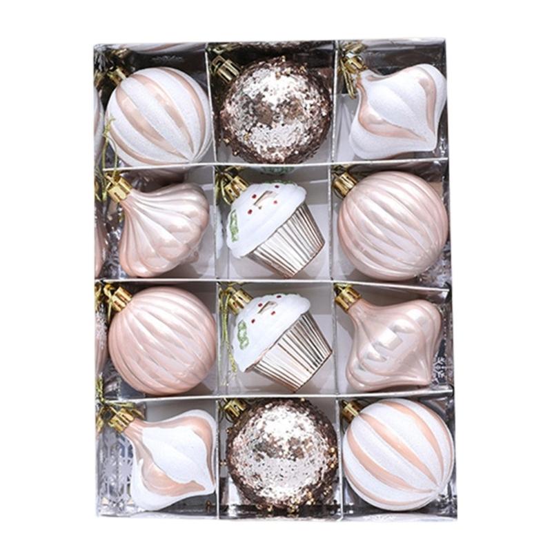 

12Pcs Plastic Christmas Tree Decorations Set Festival Hanging Balls For Home Holiday Party Cake Tabletop Decors золотой/шампанского