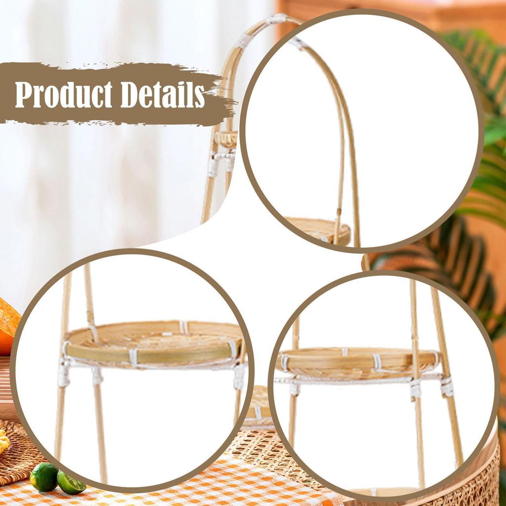 Woven Bamboo Snack Basket Food Display Serving Tray Multipurpose Organizer Portable with Handle