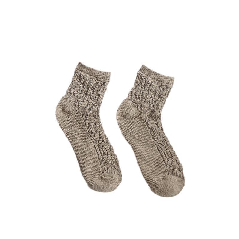 5 Paires Chaussettes Treillis Losanges Creux Respirantes Tube Chaussettes en Coton pour Femmes