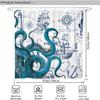 1 Nautischer Oktopus Badezimmer Duschvorhang - Lebendiges Blau Küstendesign Mit Segelboot Und Kompass, Polyestergewebe