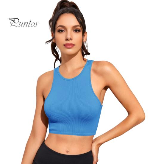 

Женский жилет для йоги с круглым вырезом без рукавов, майка-борцовка, однотонный облегающий ребристый спортивный жилет для бега M синий