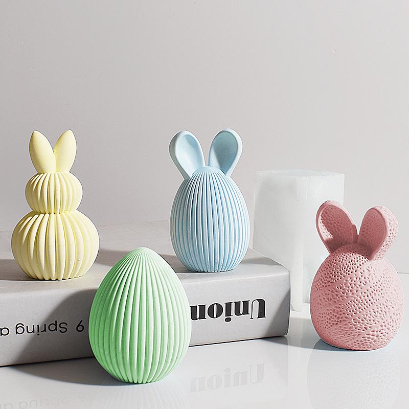 Striped Easter Egg Candle Silicone Mold DIY Rabbit Ear Egg Soap Paste Resin Candle Gypsum Decoration Mold Art Gift
