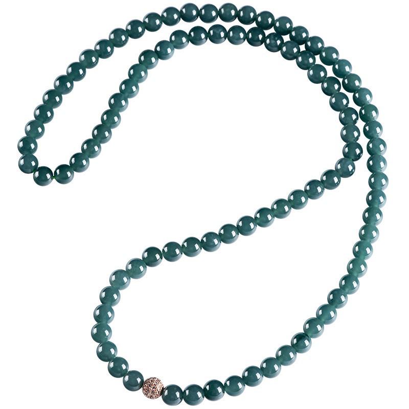 Blue Water Jade Bead Necklace - Ice Type, 6.5mm-12mm Beads, Women's Sweater Chain