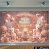 2D Elegant Pink Gold Teddy Bear Happy Birthday Photography Background Banner
