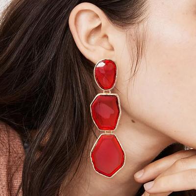 1 Pair Women Long Hanging Earrings Irregular Geometric Shape Resin Multi-layer Smooth Electroplated Ear Jewelry Lady Prom Cocktail Party Dangle Ear