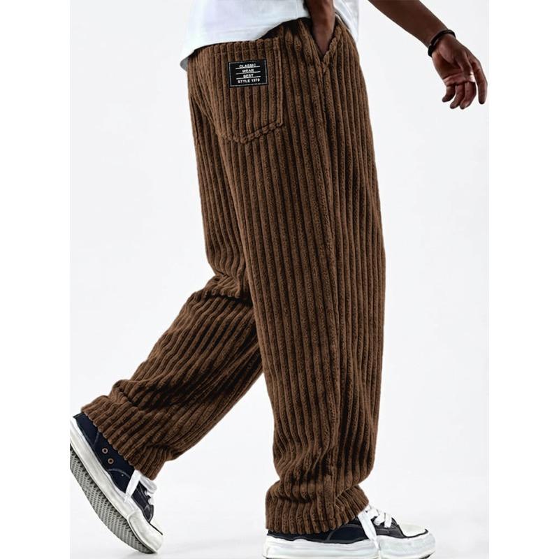 CANVAUS Brede Ribstof Patch Logo Zak Casual Losse Rechte Broek voor Mannen 4XL donkerbruine kleur