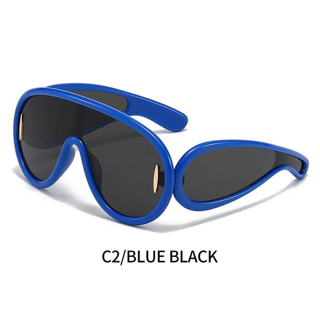 New Luxury  Wave Mask Sunglasses Women Fashion One Piece Sun Glasses For Men Oversized Oval Trending Sunglasses