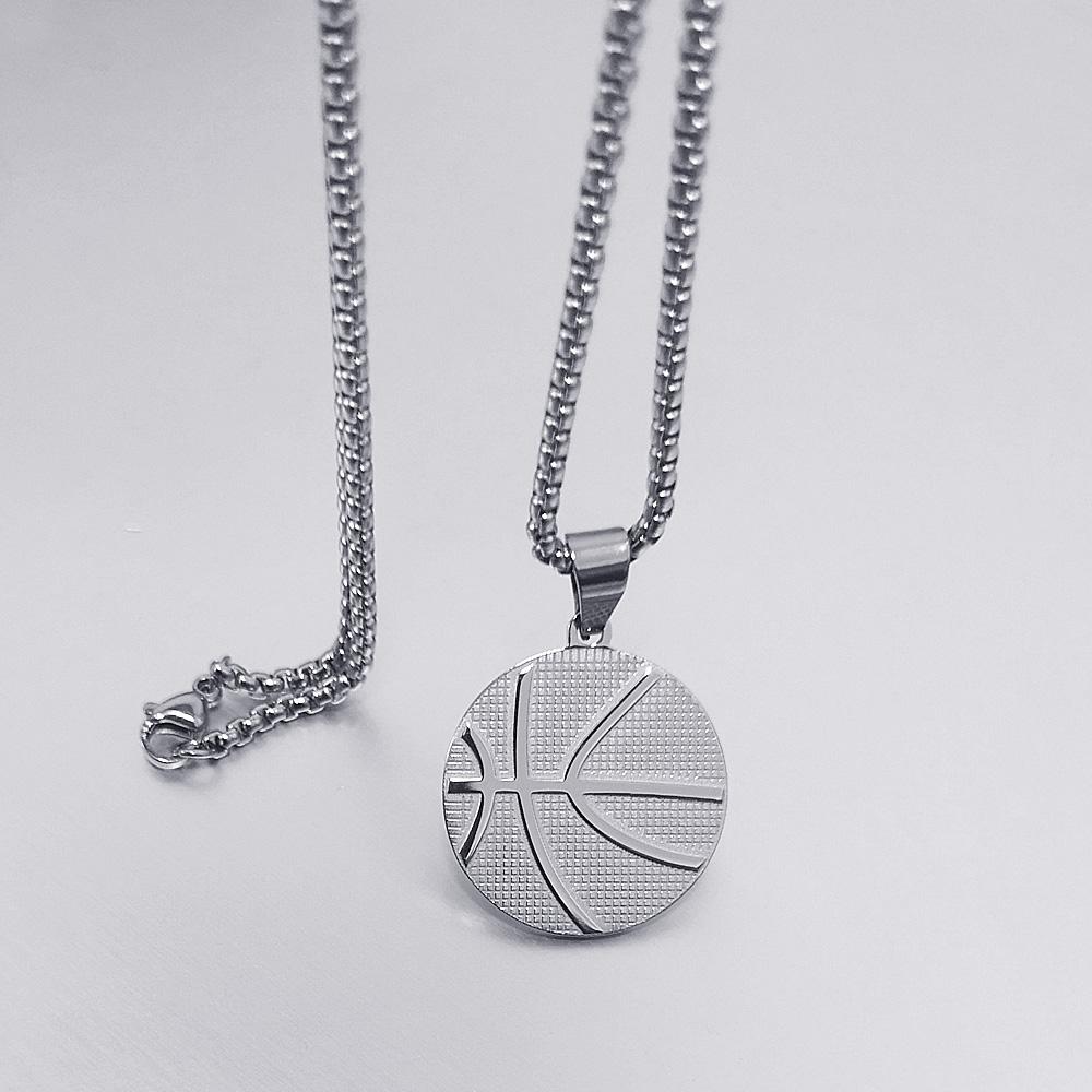 Collier avec pendentif basket-ball Firebros FTN1040, 61 cm, en acier inoxydable, pour homme et femme, style hip-hop, couleur argent